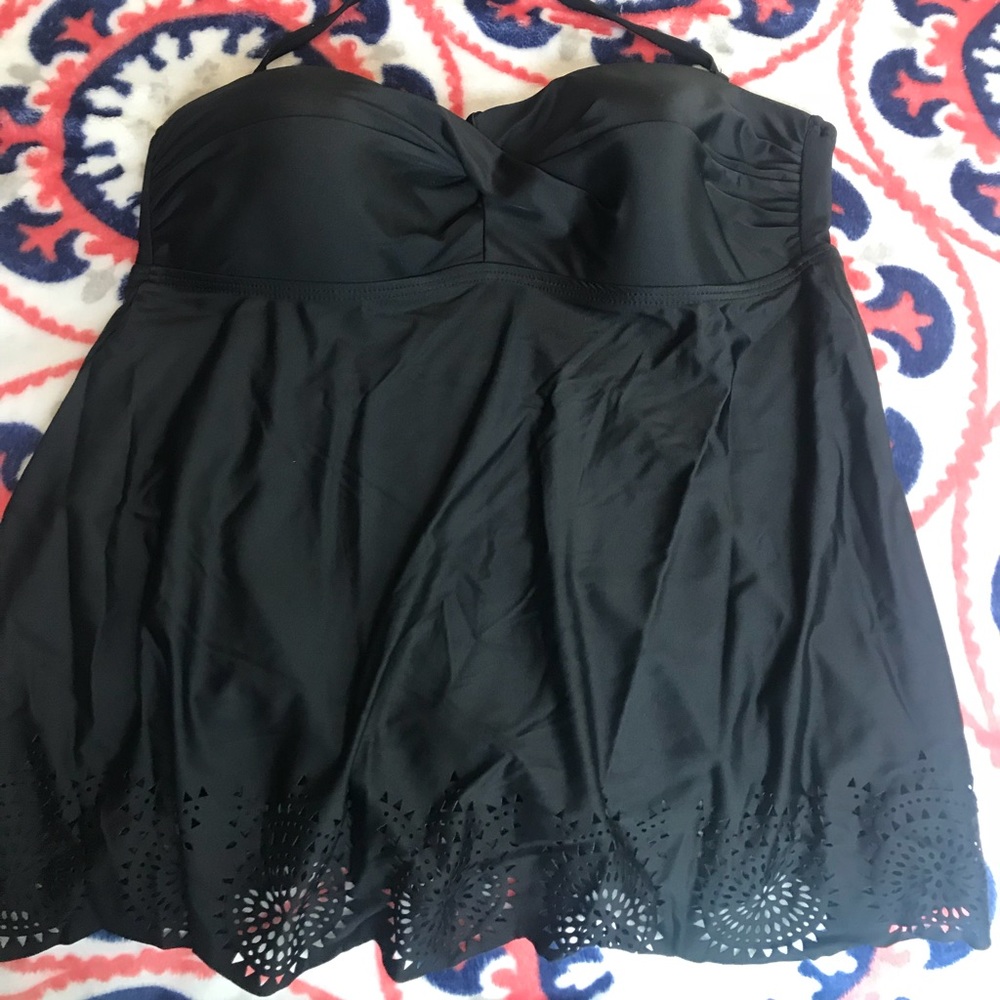 Bandeau style tankini with lace detail